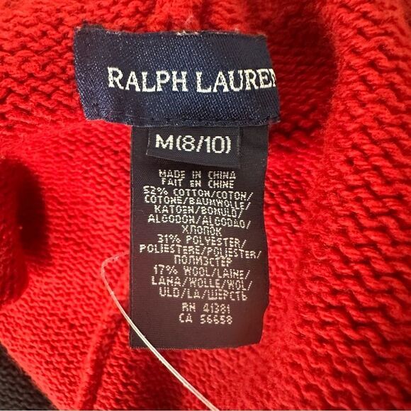 Ralph Lauren Kids Red Blue long Cut Asymmetrical Knit Sleeves Sweater Vest 8-10 - Picture 11 of 11